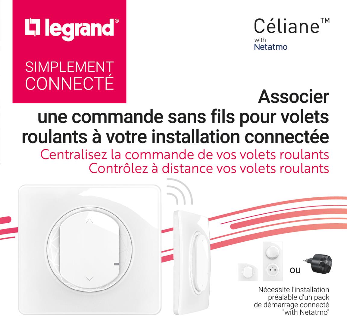 Commande sans fils pour volets roulants, LEGRAND, Céliane w/ Netatmo, blanc - 3