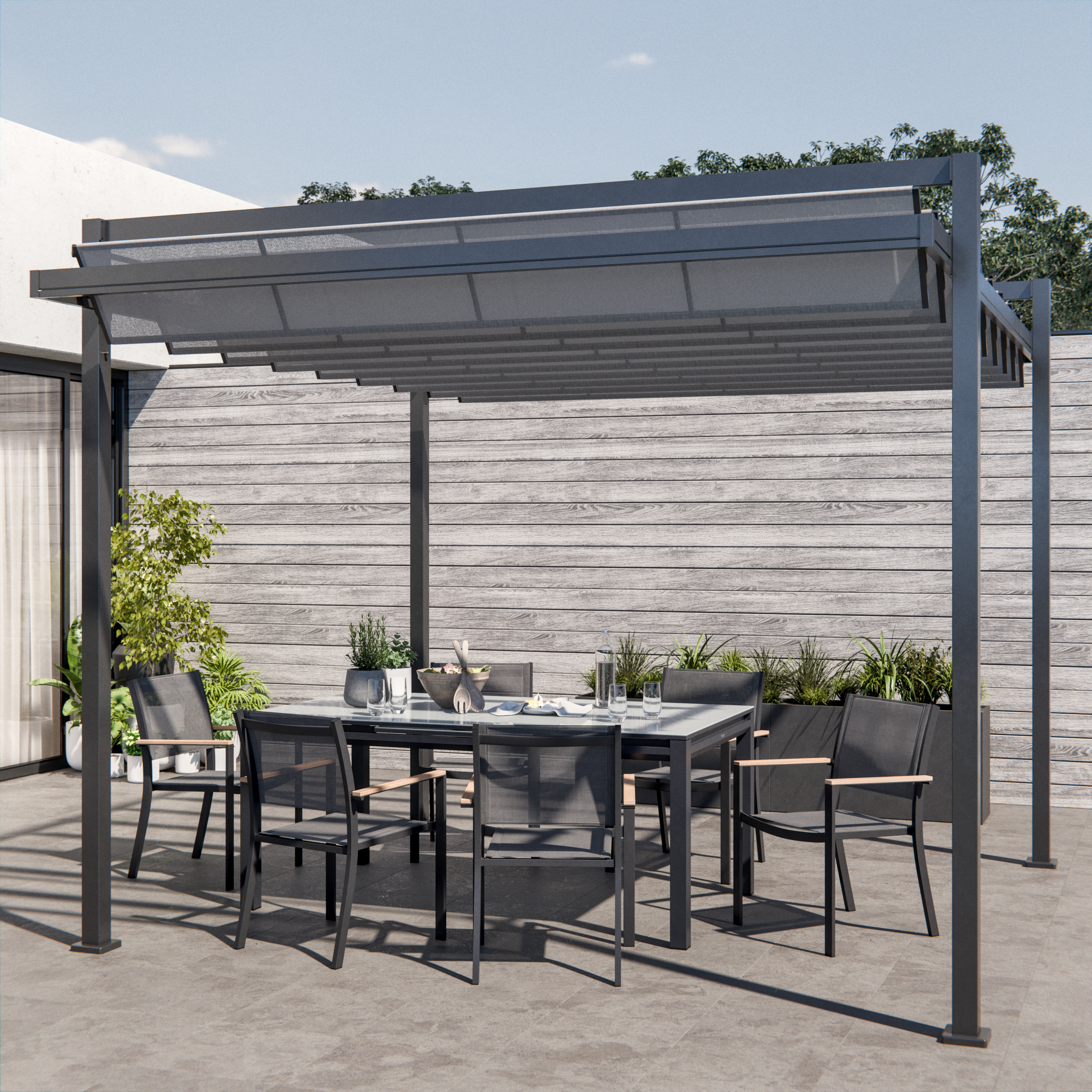 Conjunto de jardín odyssea/oris extensible de aluminio antracita para 6 personas