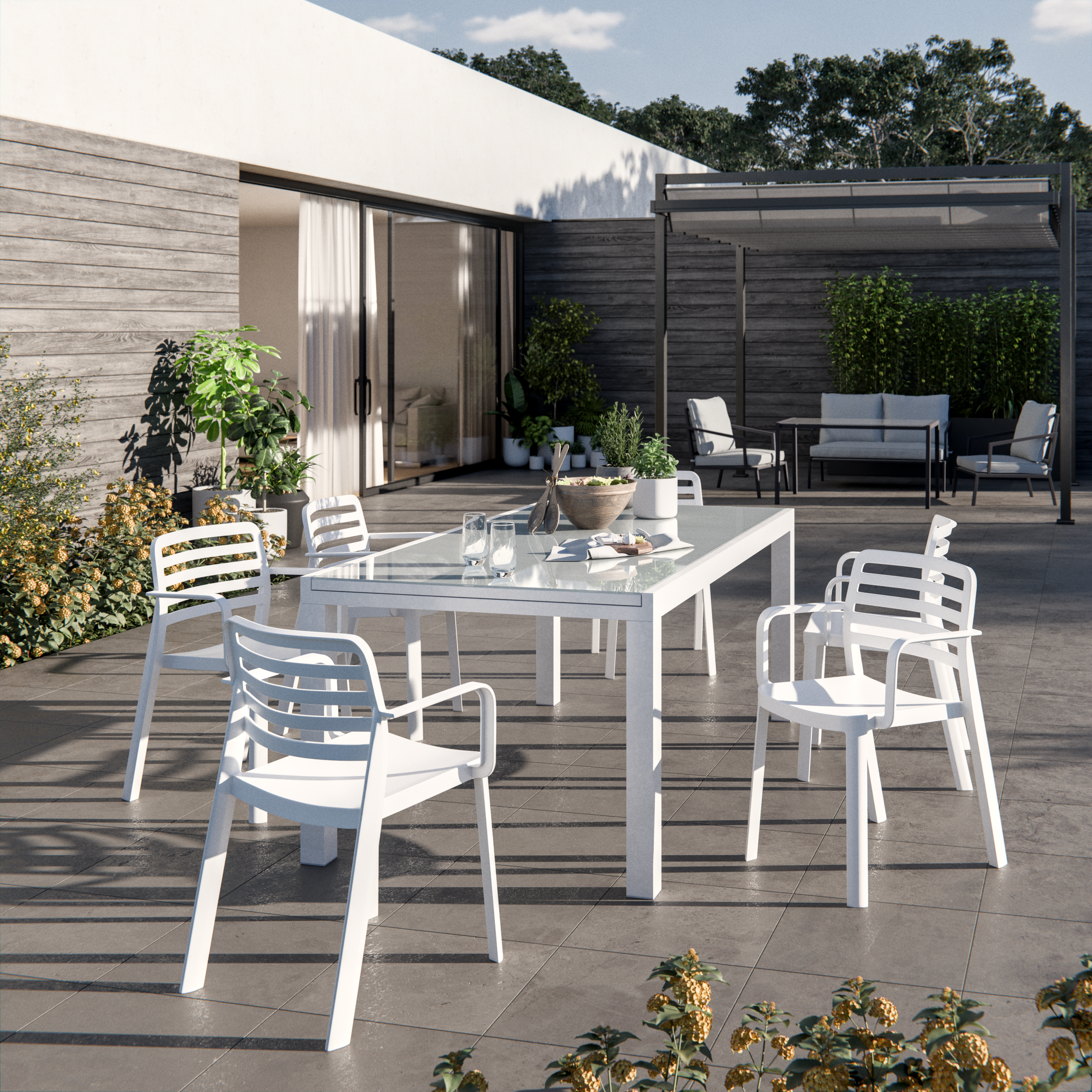 Silla de jardín de exterior de resina con brazos Wind blanco - 10