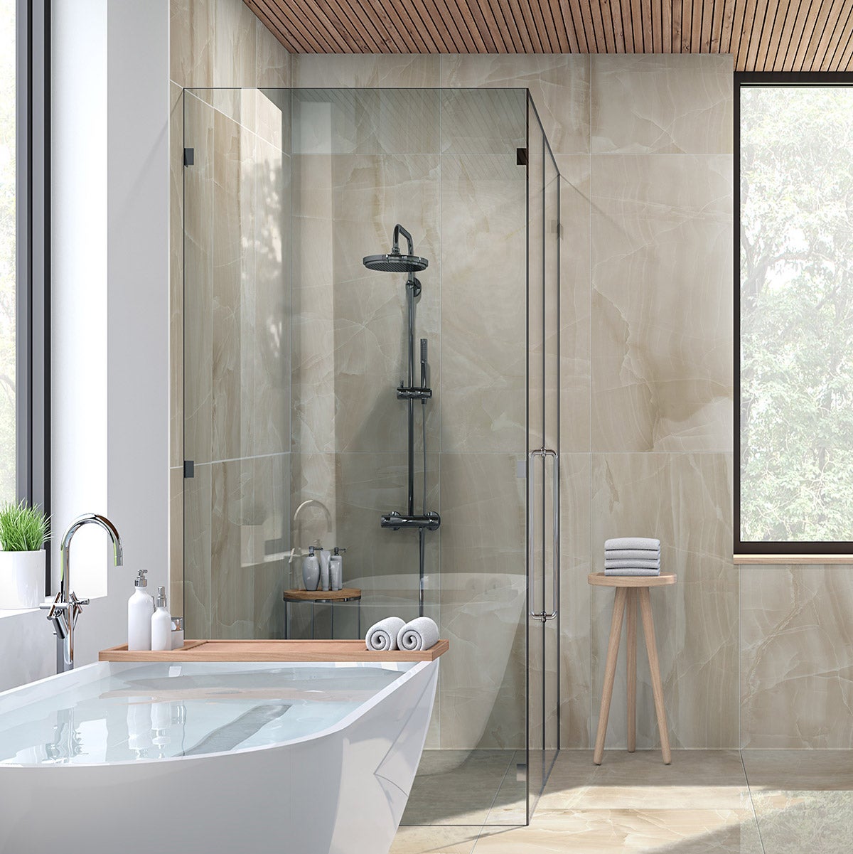 Piastrella da pavimento e rivestimento interno 60 x 120 cm Sp. 7 mm rettificato Agata in gres porcellanato smaltato beige lucido traffico intenso (pei 4/5) 1.44 mq - 2