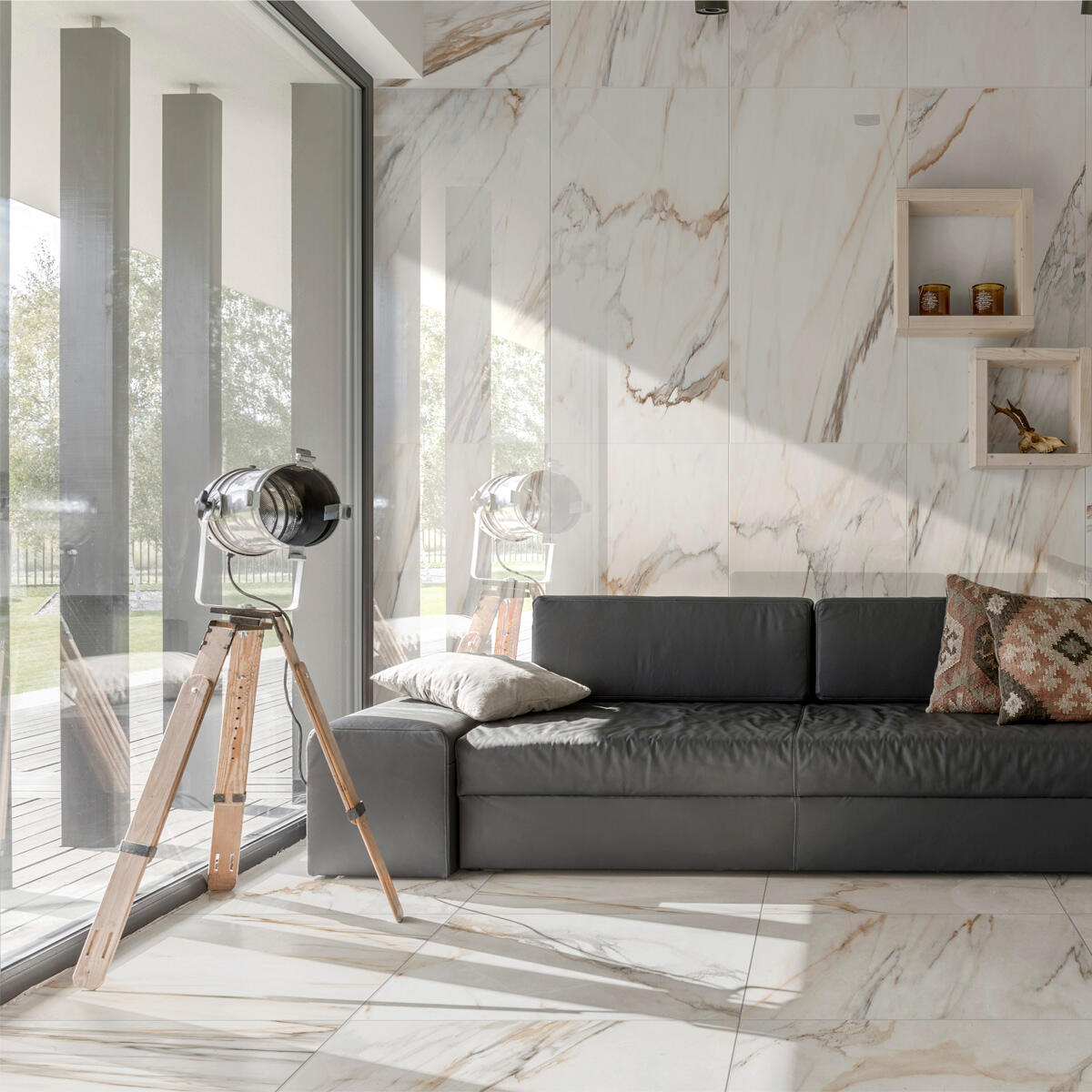 Piastrella da pavimento e rivestimento interno in gres porcellanato 60 x 120 cm rettificato smaltato bianco con venature dorate lappato Cala Gold traffico intenso (pei 4/5) Sp. 7 mm 1.44 mq - 4