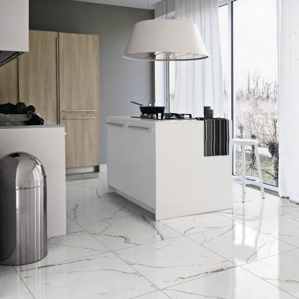 Piastrella da pavimento e rivestimento interno 79.5 x 79.5 cm Sp. 9 mm rettificato Michelangelo in gres porcellanato smaltato bianco lucido traffico intenso (pei 4/5) 1.26 mq - 2