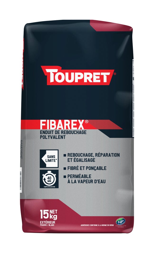 Enduit de rebouchage en poudre fibré extérieur 15 kg - Fibarex TOUPRET