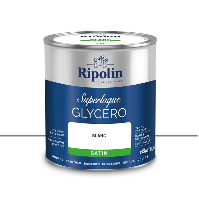 Peinture intérieure et extérieure multi-supports glycéro satin blanc 0,5 L - RIPOLIN