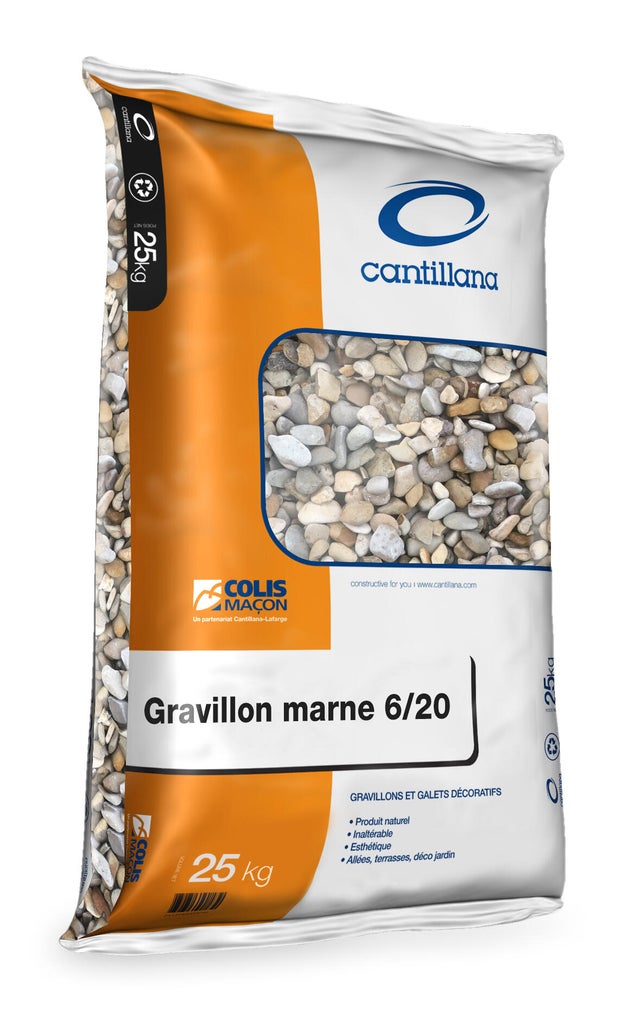 Sac gravillon décoratif blanc marne 6/20 mm, 25 kg
