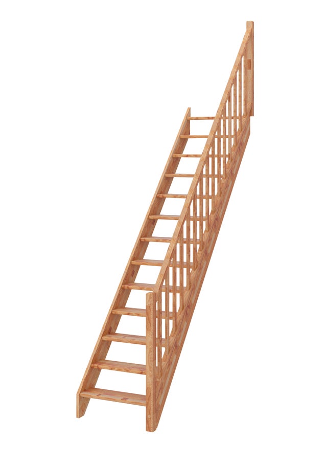 Escalier en hêtre droit sans contremarches et rampe à balustres à droite Larg.76 cm - GIMM