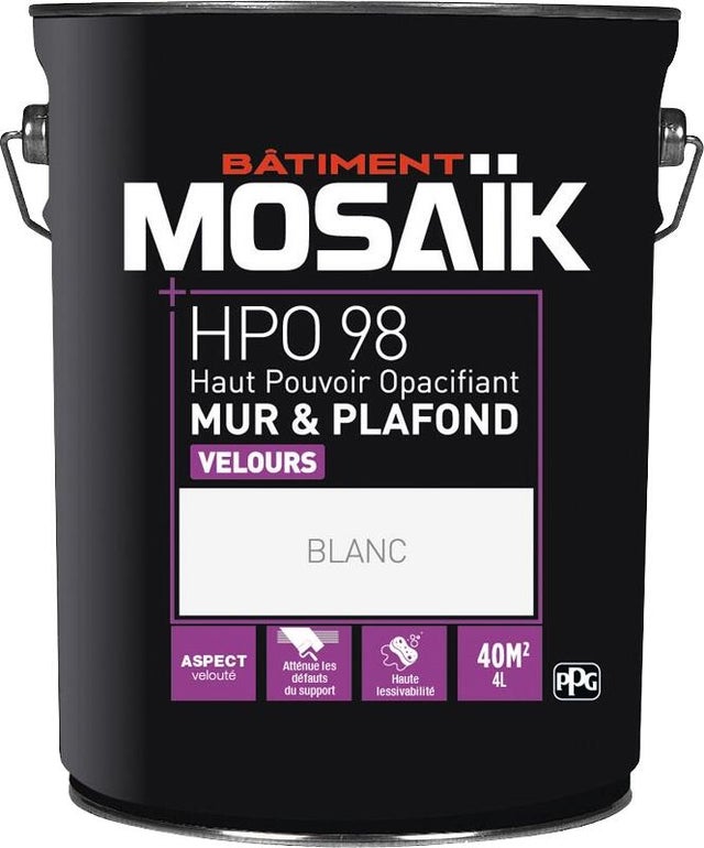Peinture intérieure murs et plafonds acrylique velours blanc 4 L Hpo - MOSAÏK