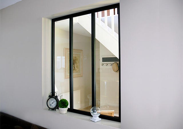 Verrière atelier aluminium fixe, 3 vitrages inclus H.130 x l.93,20 cm noir sablé
