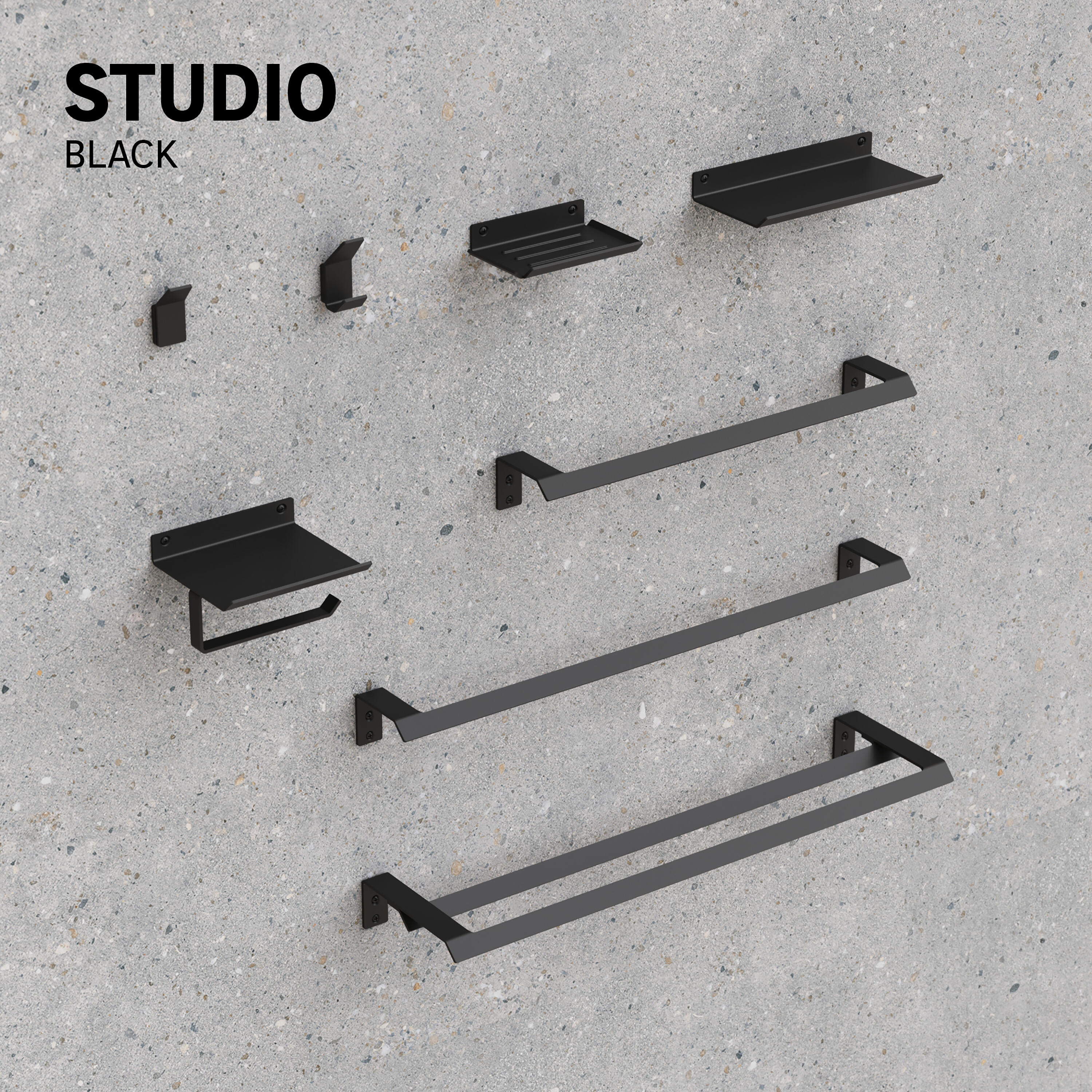 Percha/perchero Studio acero negro  con 2 ganchos - 6