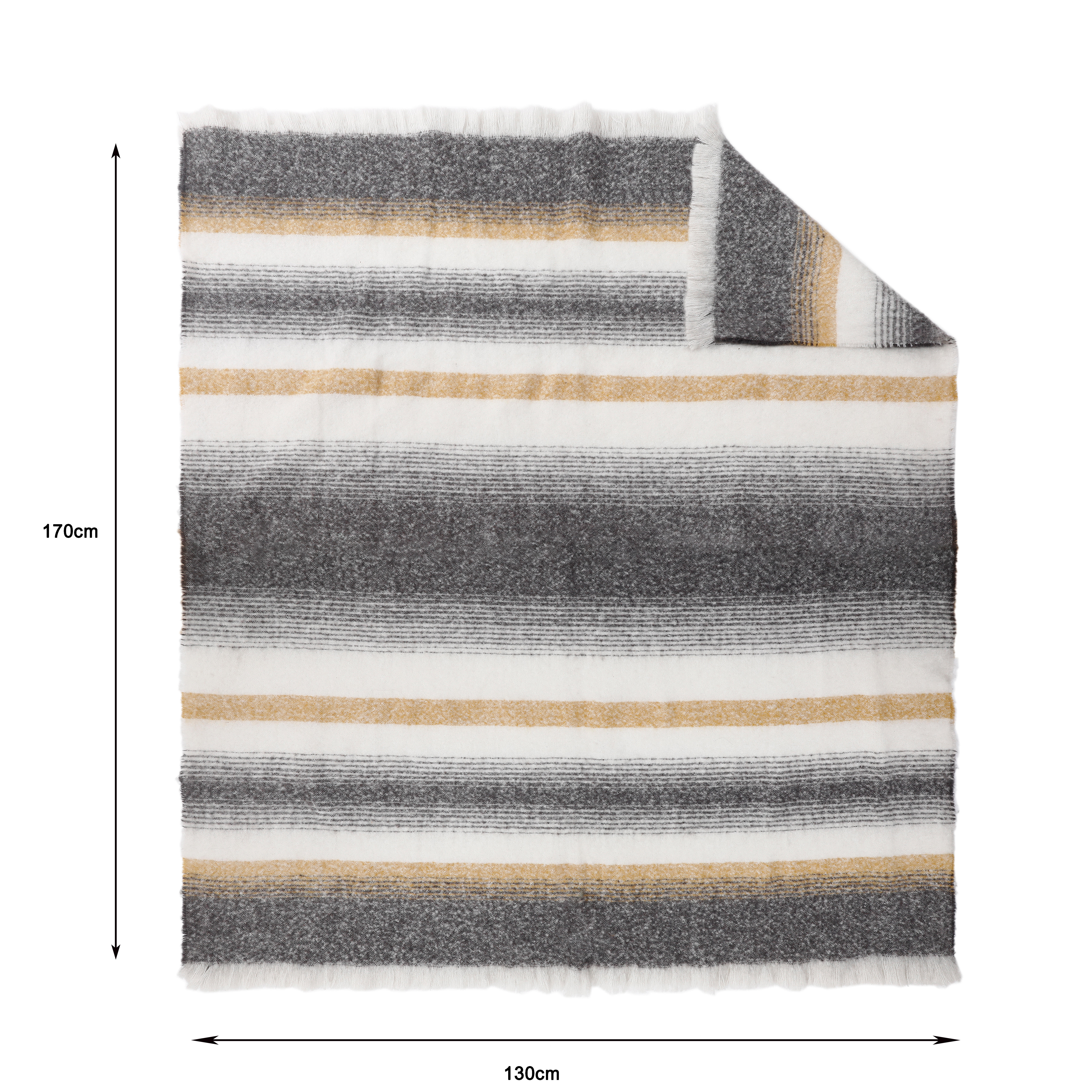 Manta tejido Beth rectangular INSPIRE poliéster multicolor rayas con flecos de 130x170 cm - 2