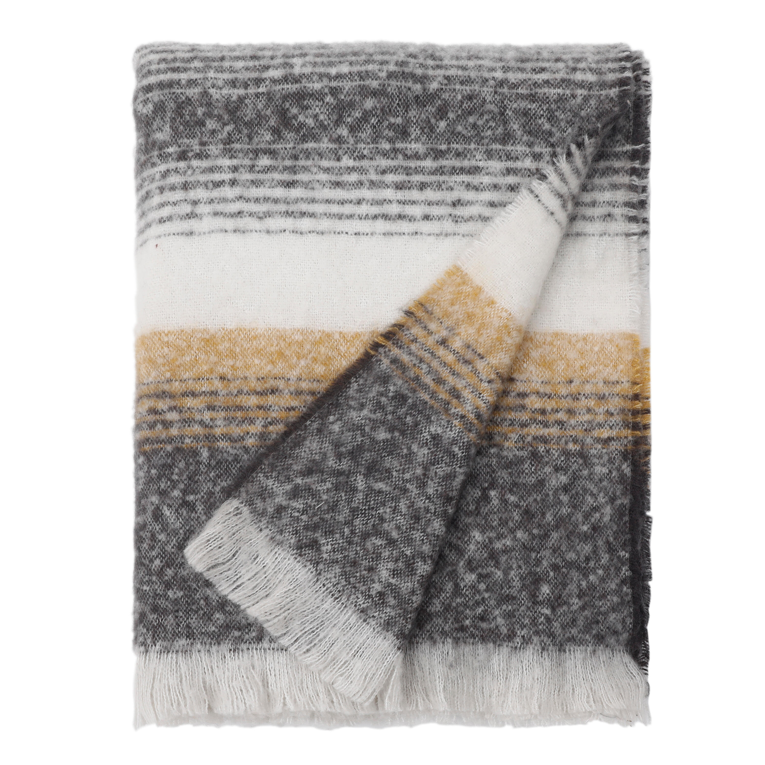 Manta tejido Beth rectangular INSPIRE poliéster multicolor rayas con flecos de 130x170 cm - 3