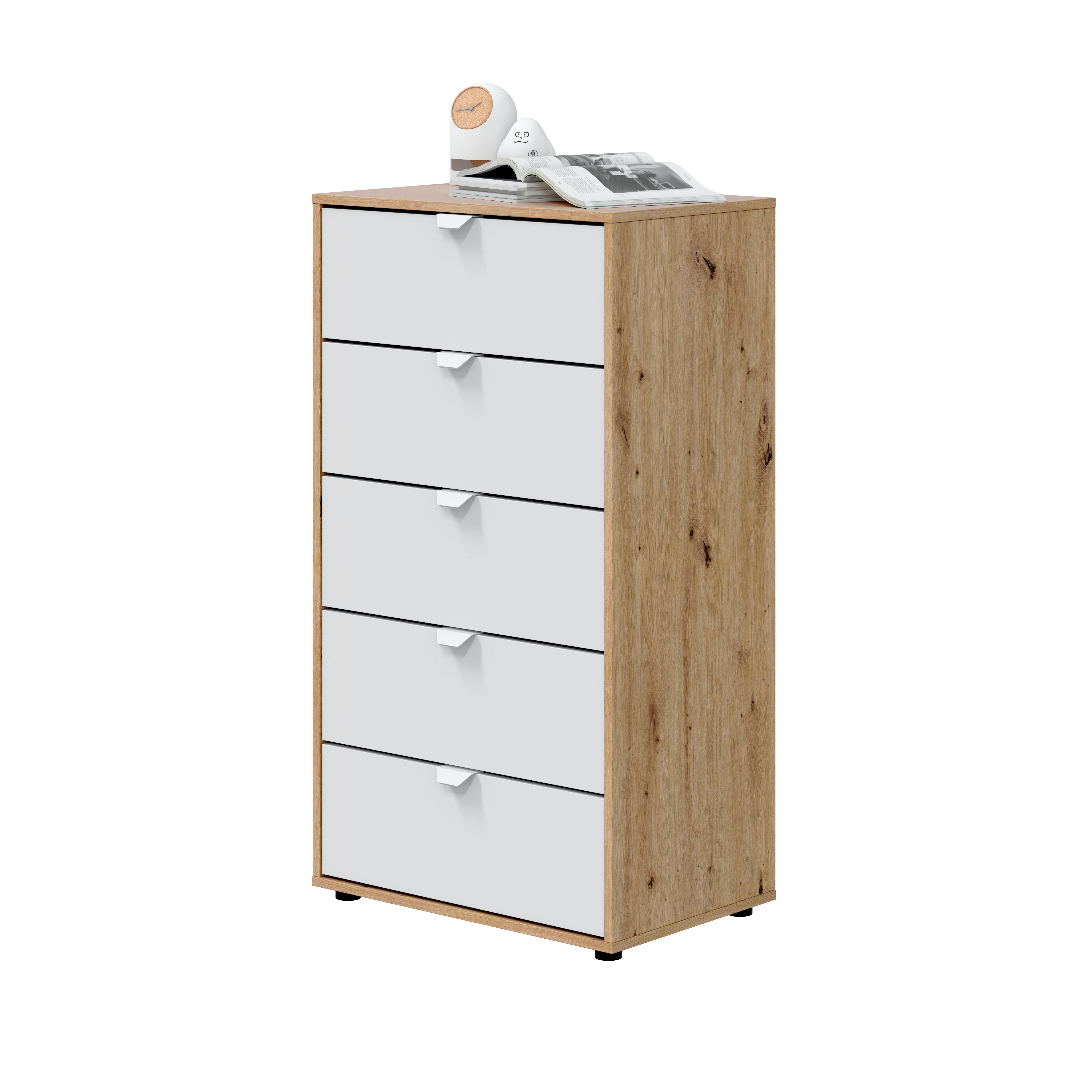 Cómoda garona con 5 cajones 109x61x40cm roble/blanco