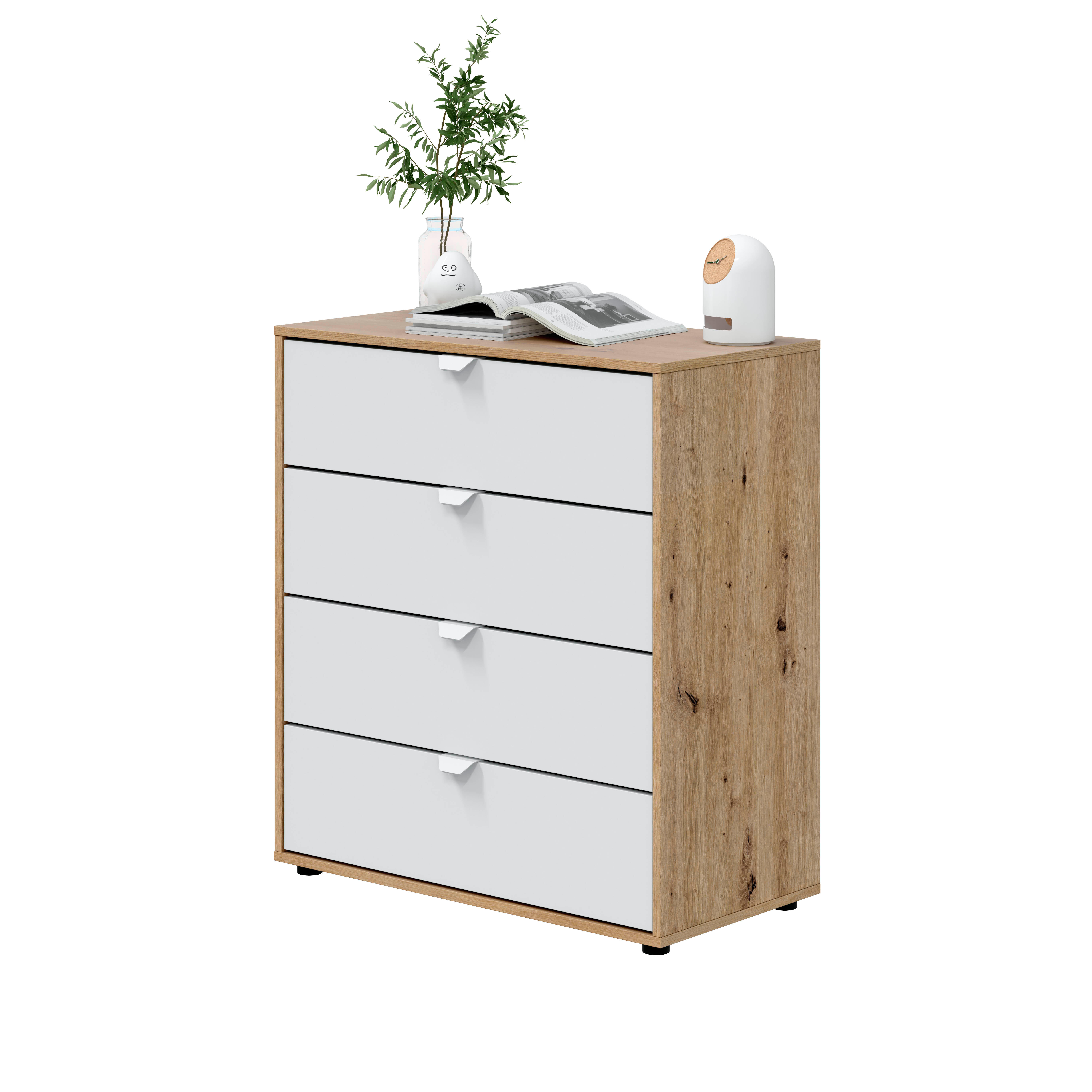 Cómoda GARONA con 4 cajones de 84x78x40cm roble/blanco - 3