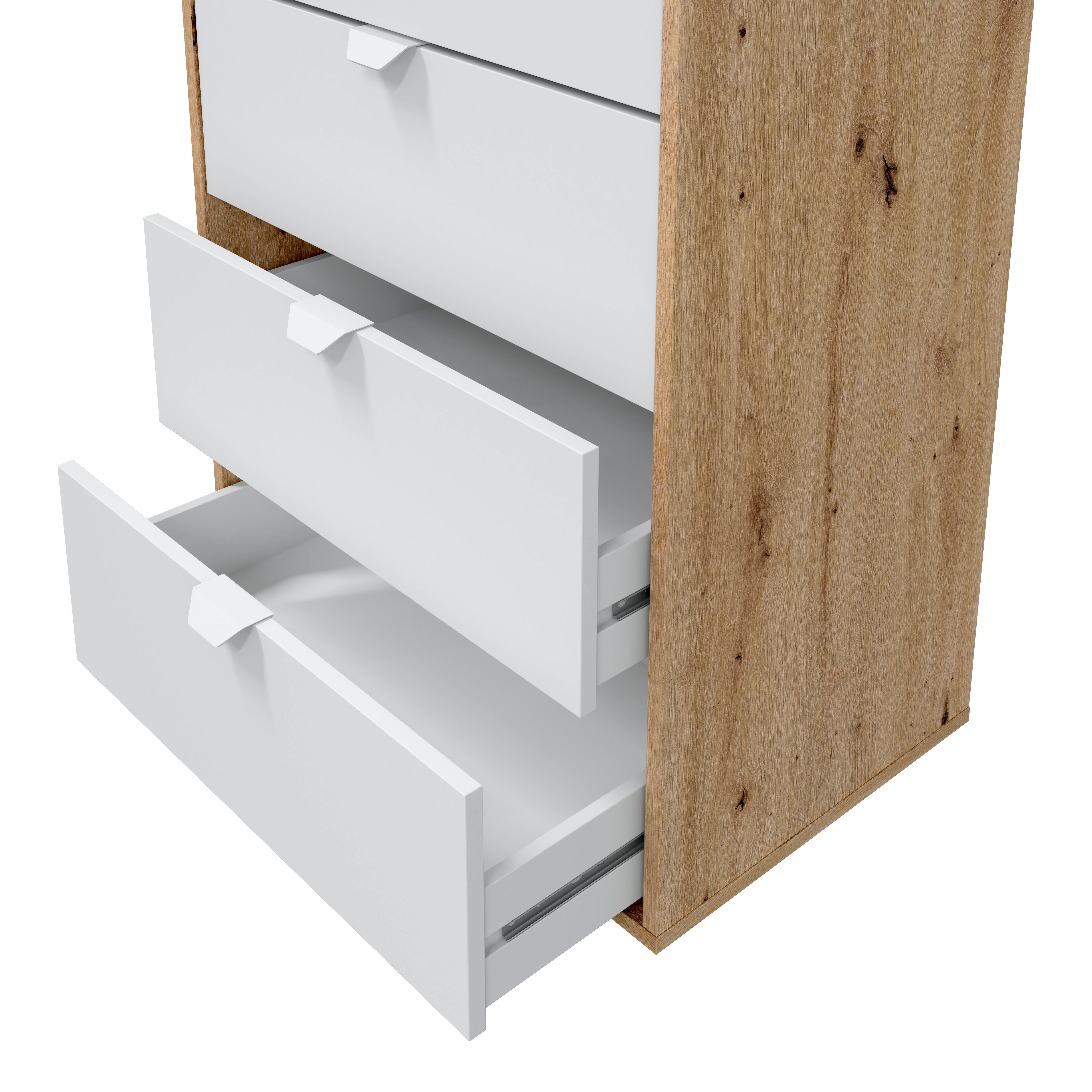 Cómoda GARONA con 5 cajones 109x61x40cm roble/blanco - 4