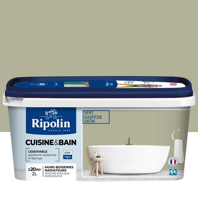 Peinture intérieure multi-supports acrylique satin vert gaspésie 2 L Cuisine & bain - RIPOLIN