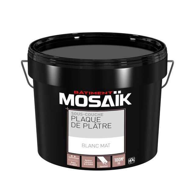 Sous-couche plaque de plâtre acrylique blanc mat 10 L - MOSAÏK 