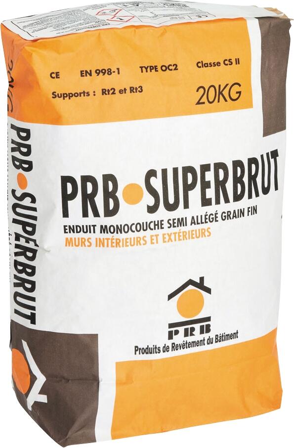 PRB SUPERBRUT - Enduit monocouche semi allégé grain fin ton pierre - 20 kg 