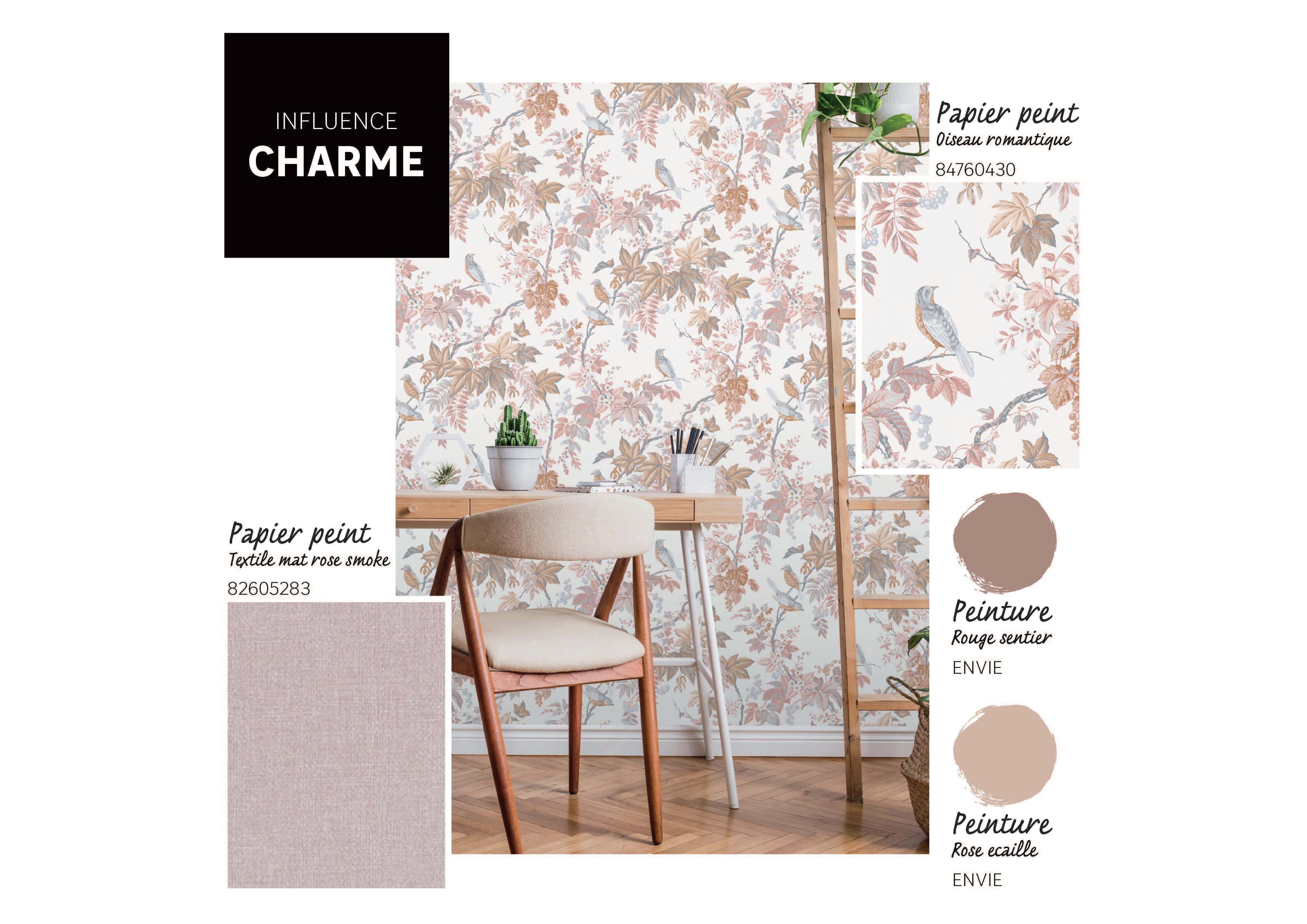 Papier peint intissé oiseau romantique rose - 2