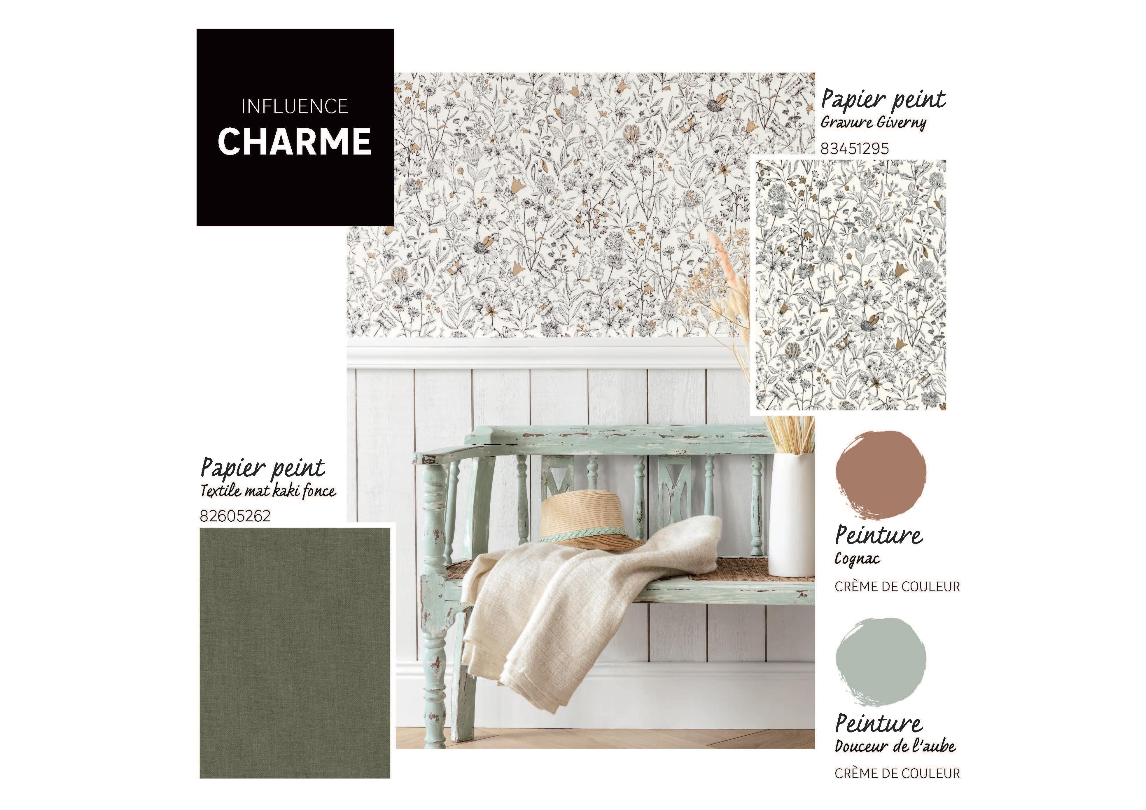 Papier peint intissé Gravure giverny blanc/or - 2