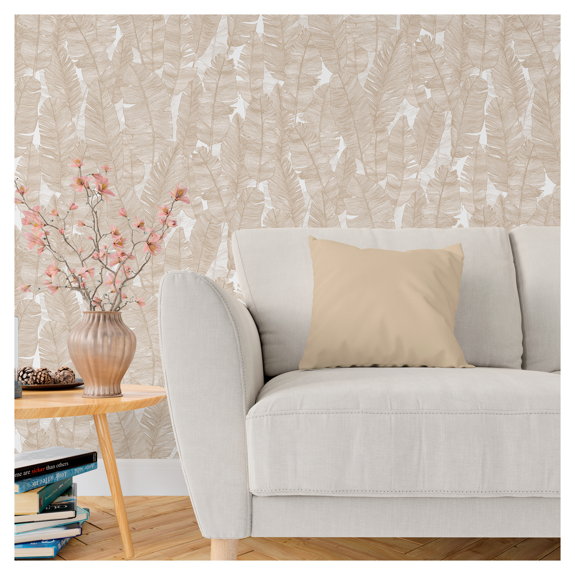 Papel pintado vinilo naturaleza hojas 5822 beige