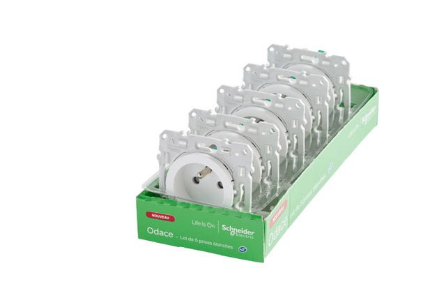 Prise de courant 2P+T  ODACE lot de 5 - SCHNEIDER ELECTRIC