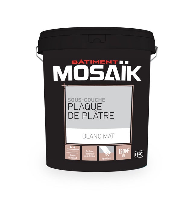 Sous-couche plaque de plâtre acrylique blanc mat 15 L - MOSAÏK
