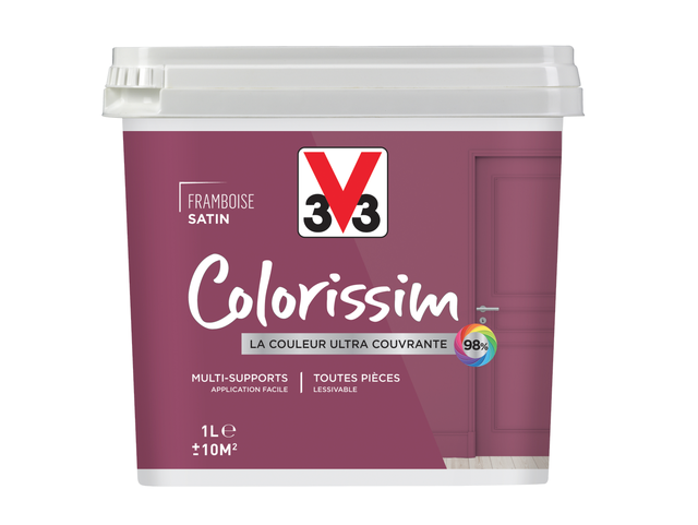 Peinture intérieure multi-supports acrylique satin framboise 1 L - V33 COLORISSIM