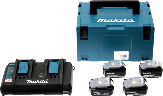 Pack 4 batteries 18V 5Ah (BL1850B) + chargeur double empreinte (DC18RD) - 197626-8 MAKITA