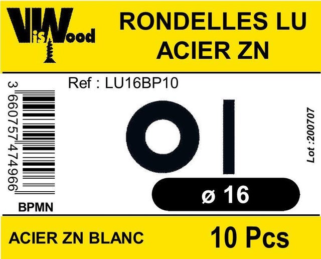 Lot de 10 rondelles larges ZG D.16 x 40 x 3 mm - VISWOOD