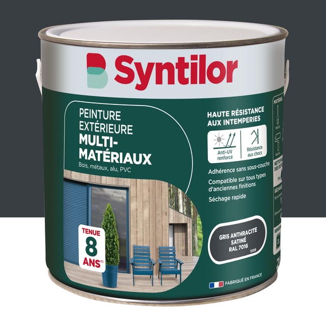 Peinture extérieure bois, fer, plastique SYNTILOR gris anthracite satiné 2l