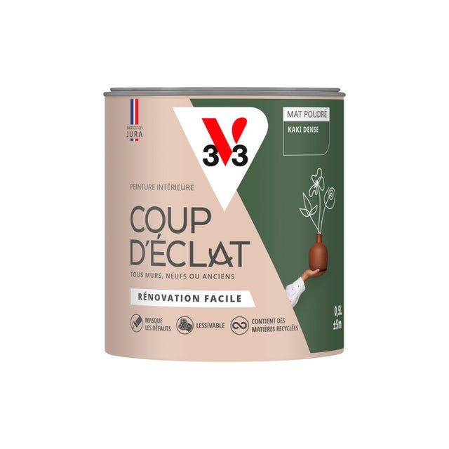 Peinture intérieure multi-support acrylique mat poudré kaki dense 0,5 L Coup d'éclat - V33