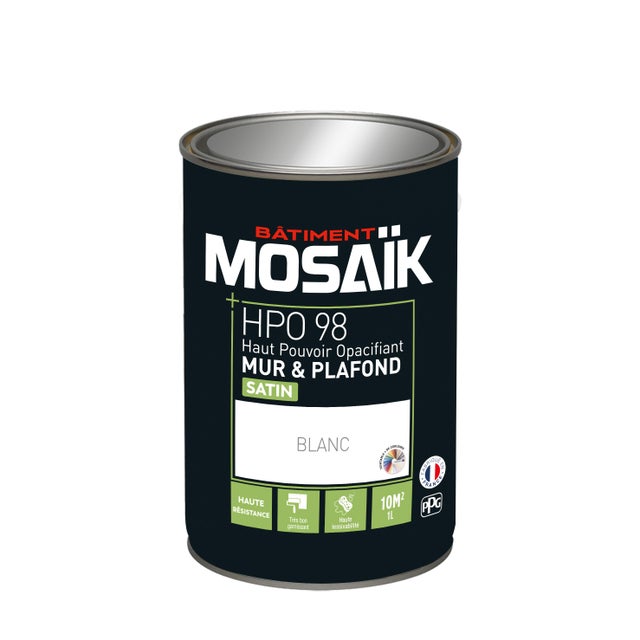 Peinture intérieure murs et plafonds acrylique satin blanc 1 L Hpo - MOSAÏK