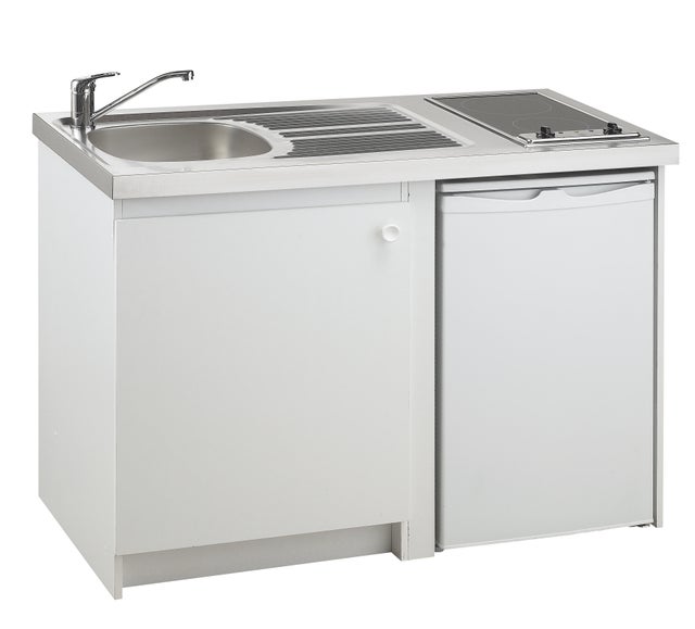Kitchenette blanche avec domino vitrocéramique 120 cm - 