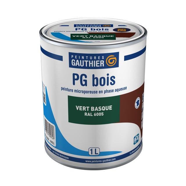 Peinture bois acrylique satin vert basque RAL6005 1 L Pg bois - GAUTHIER