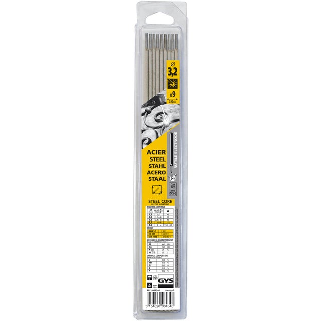 Lot de 9 électrodes rutiles acier Diam.3,2 mm