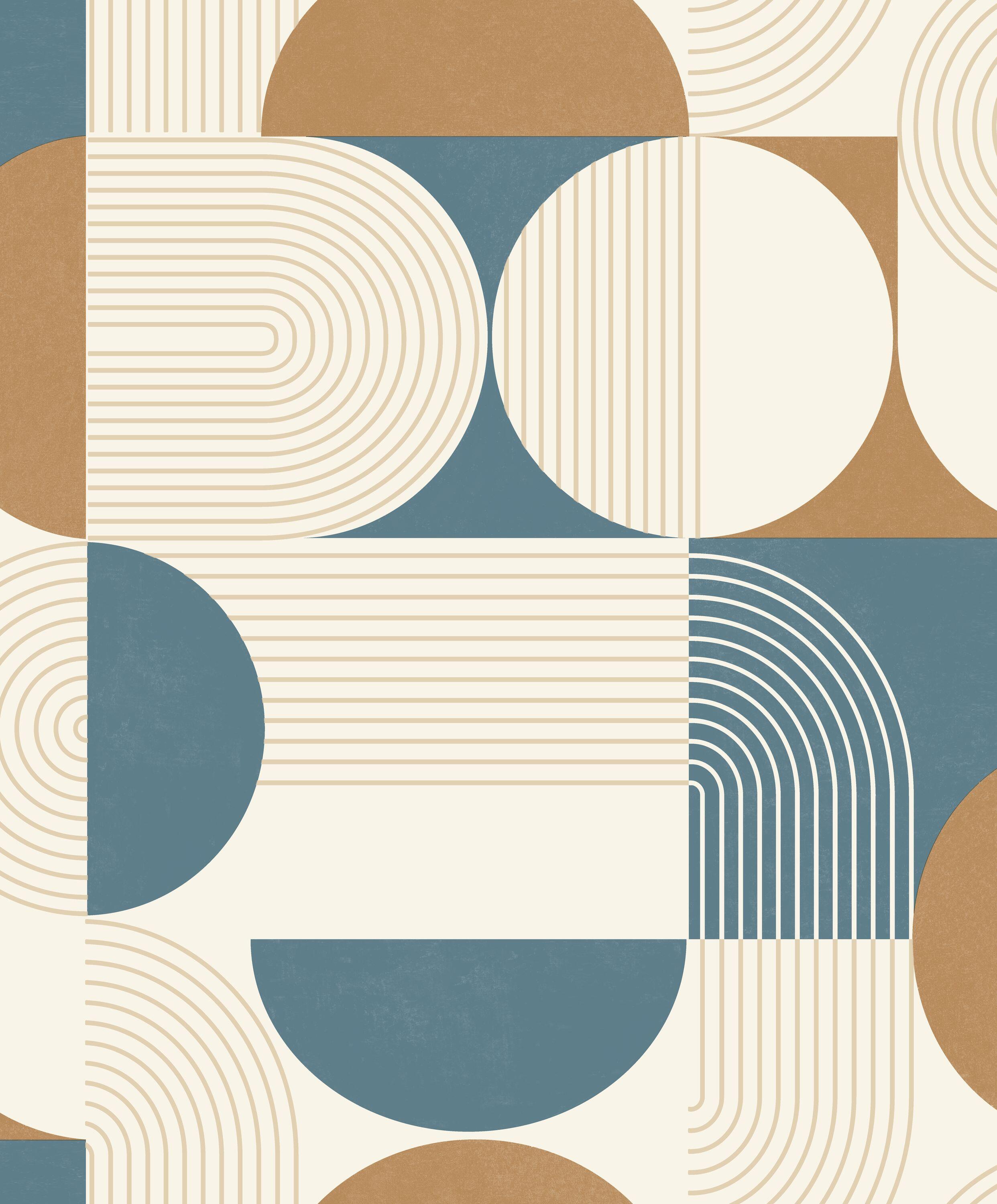 Papier peint intissé Graphic amplitude bleu et camel - 2