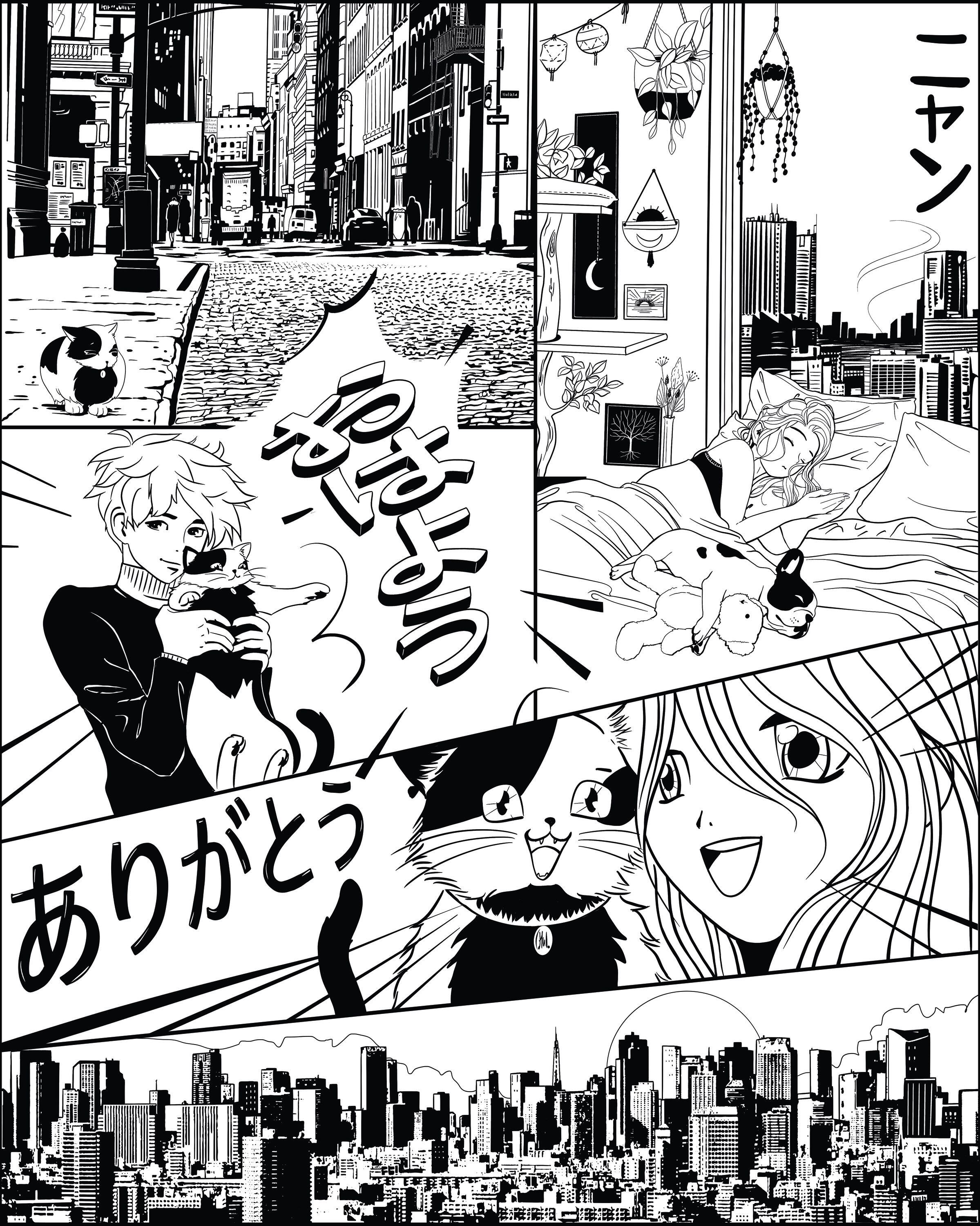 Papier peint panoramique PETITS MONDES manga noir l.200 x H.250 cm - 3