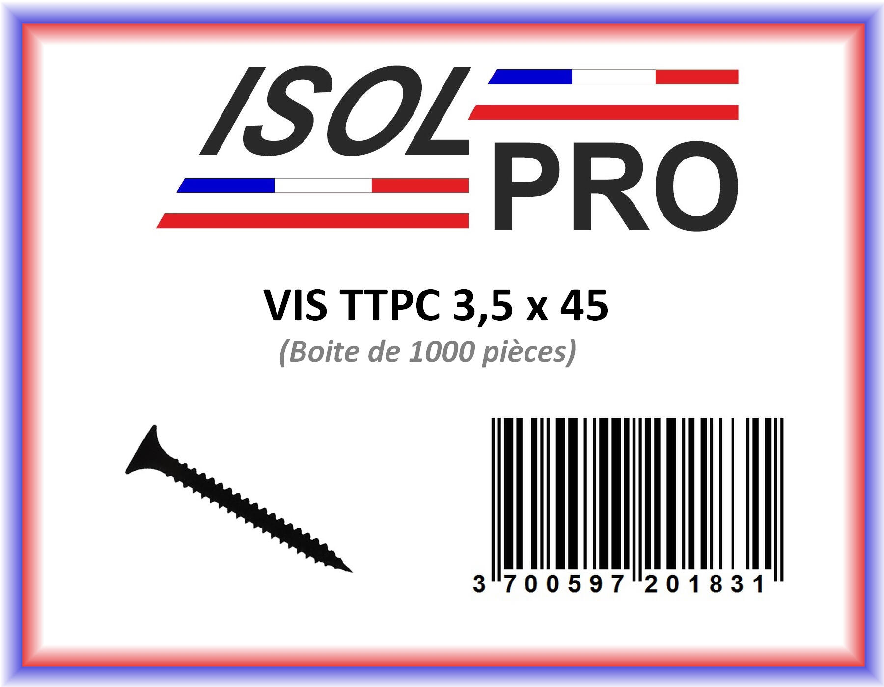 Vis Plaque de plâtre Diam. 3,5 x 45 mm Boîte de 1000 - ISOLPRO - 2