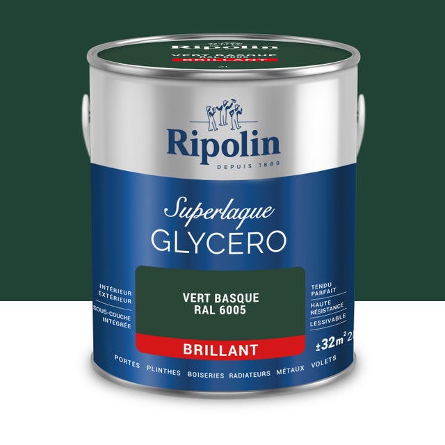 Peinture intérieure et extérieure multi-supports glycéro brillant vert basque 2 L - RIPOLIN