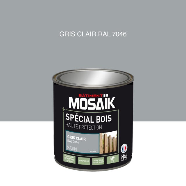 Peinture bois acrylique satin gris clair RAL 7035 0,5 L - MOSAÏK