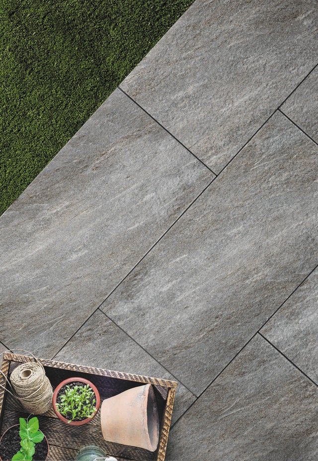 Carrelage sol extérieur effet pierre l.30,8 x L.61,5 cm - Apache Anthracite