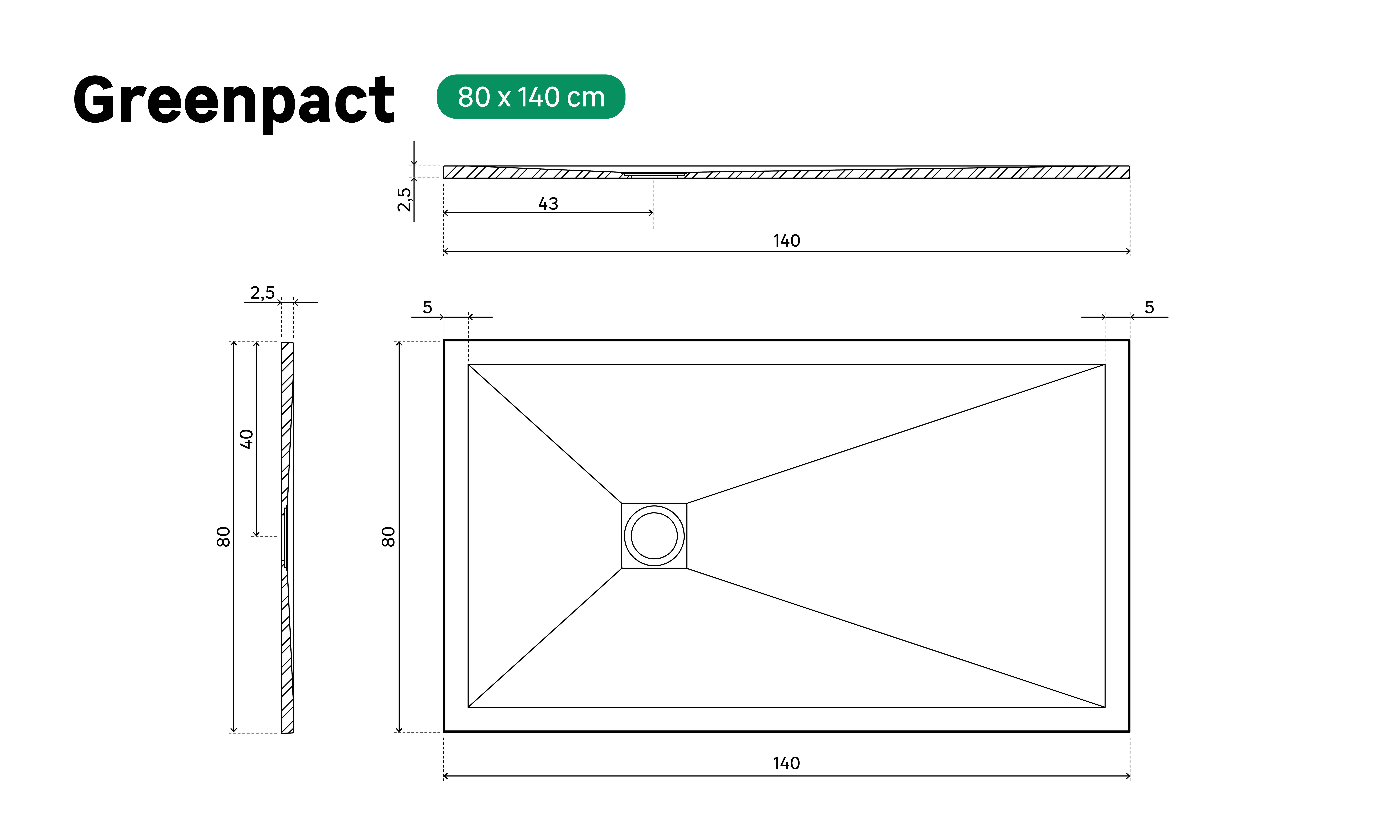 Base de duche GREENPACT 80X140 COM VÁLVULA BRANCO - 5