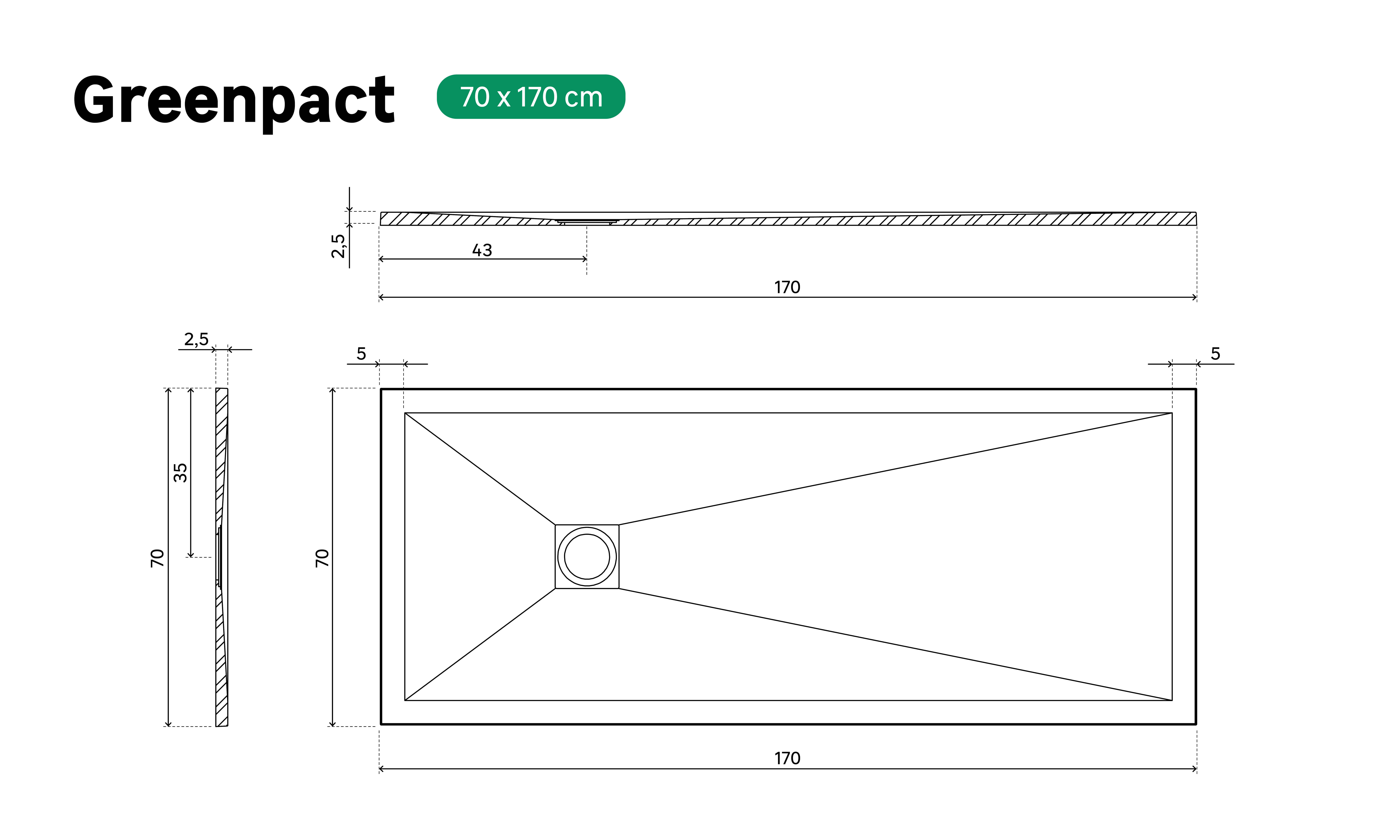 Plato de ducha Greenpact 170x70 cm crema - 6