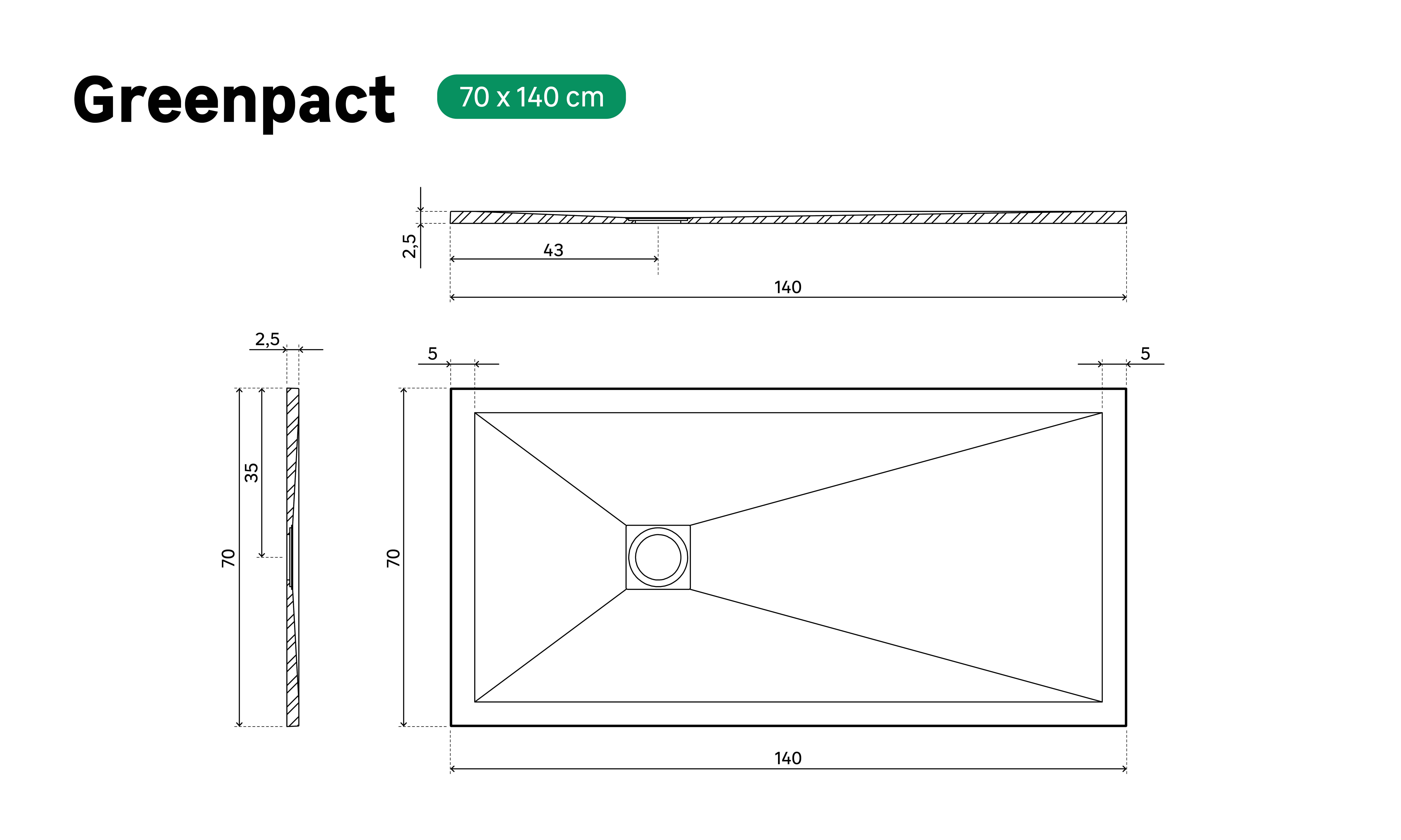 Plato de ducha Greenpact 140x70 cm beige - 6