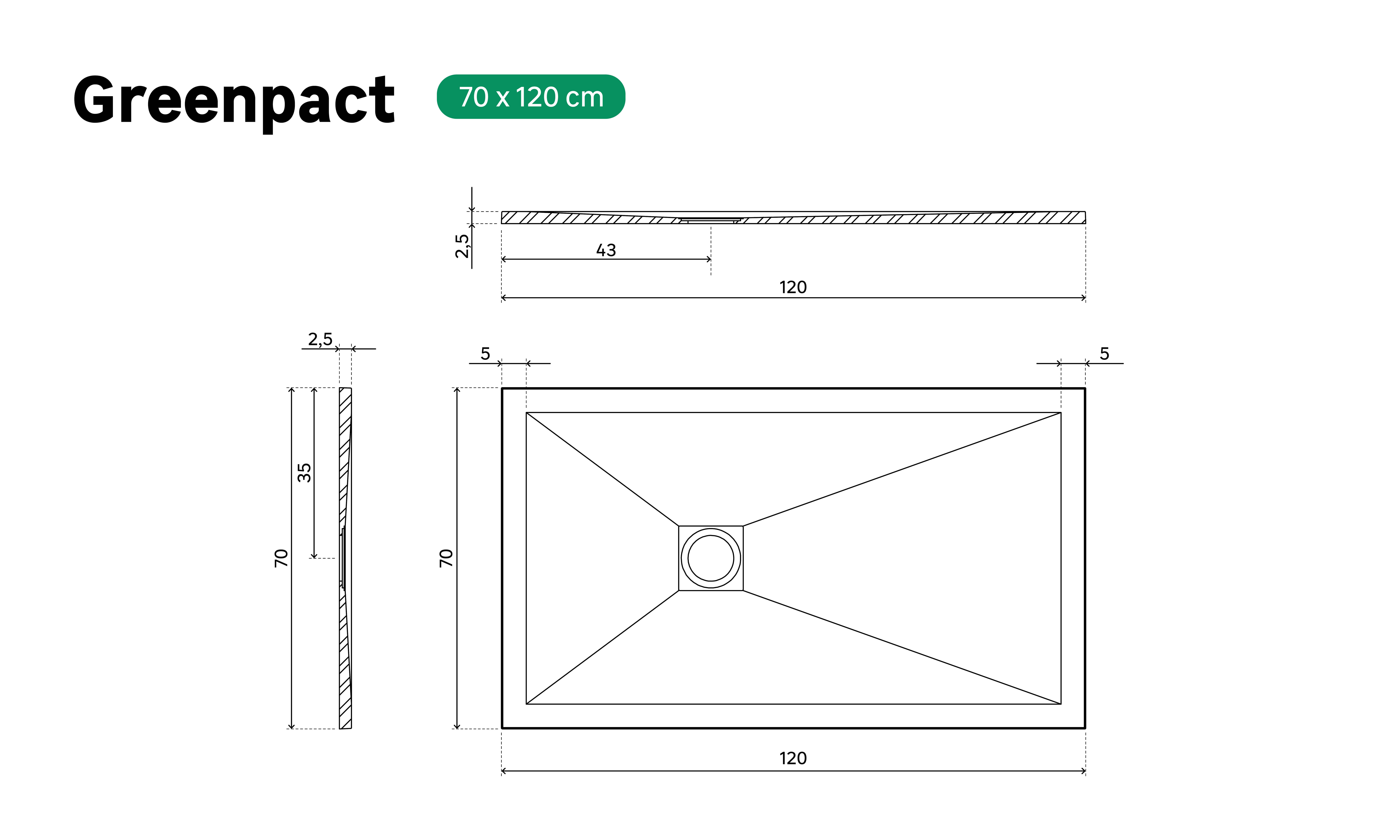 Base de duche 120x70 cm branco mate efeito ardósia Obath Greenpact - 5