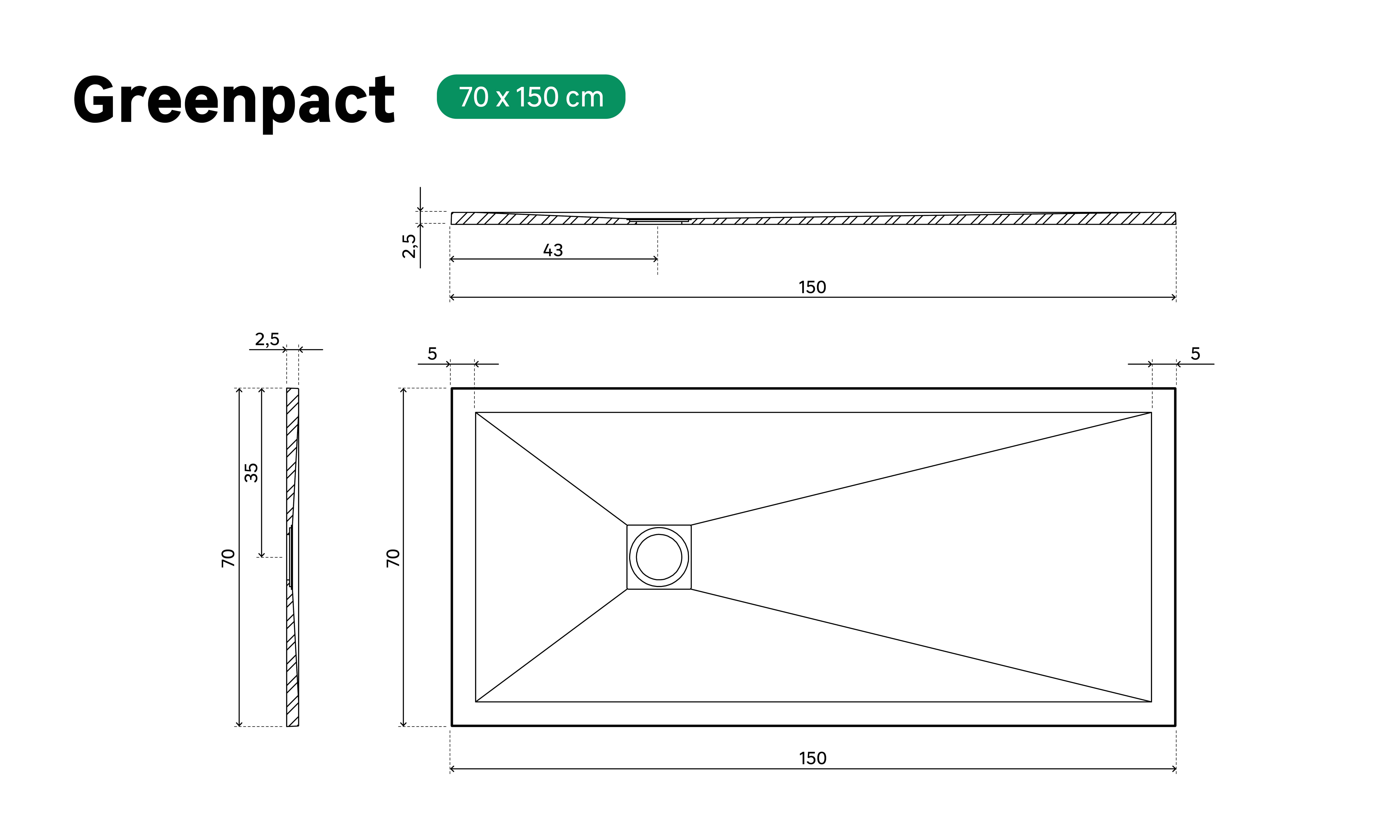 Plato de ducha Greenpact 150x70 cm blanco - 6