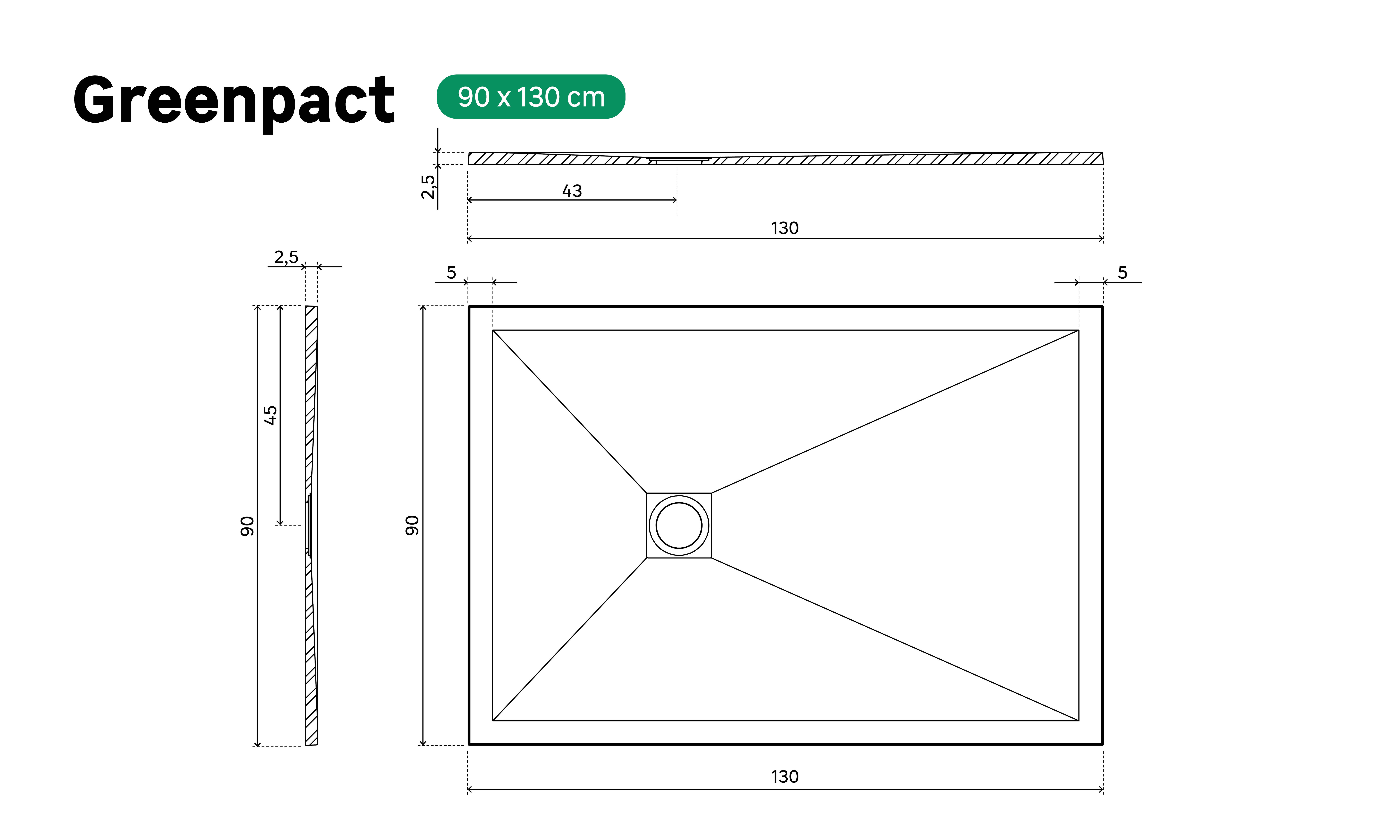 Base de duche GREENPACT 90X130 COM VÁLVULA BRANCO - 5