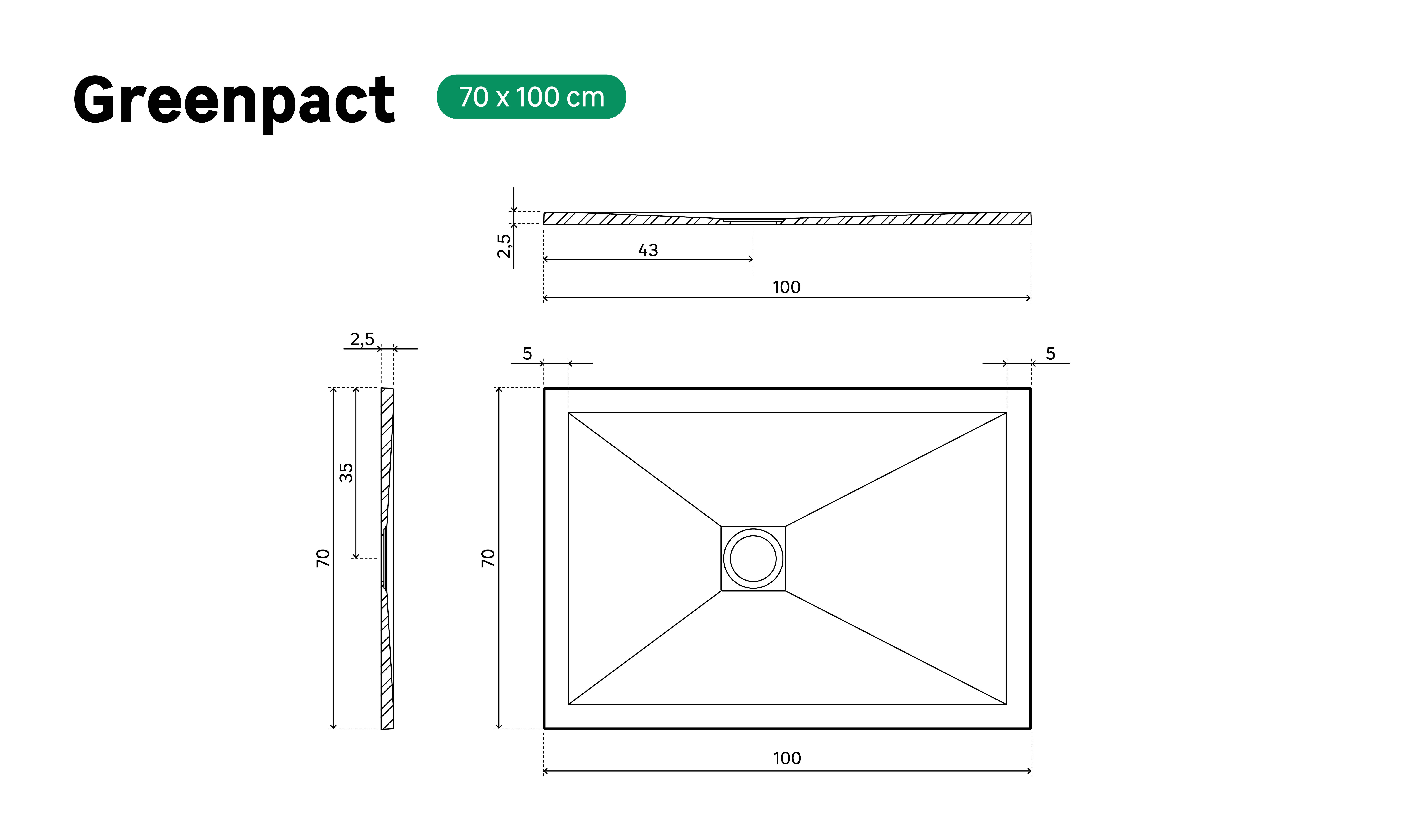 Plato de ducha Greenpact 100x70 cm blanco - 6