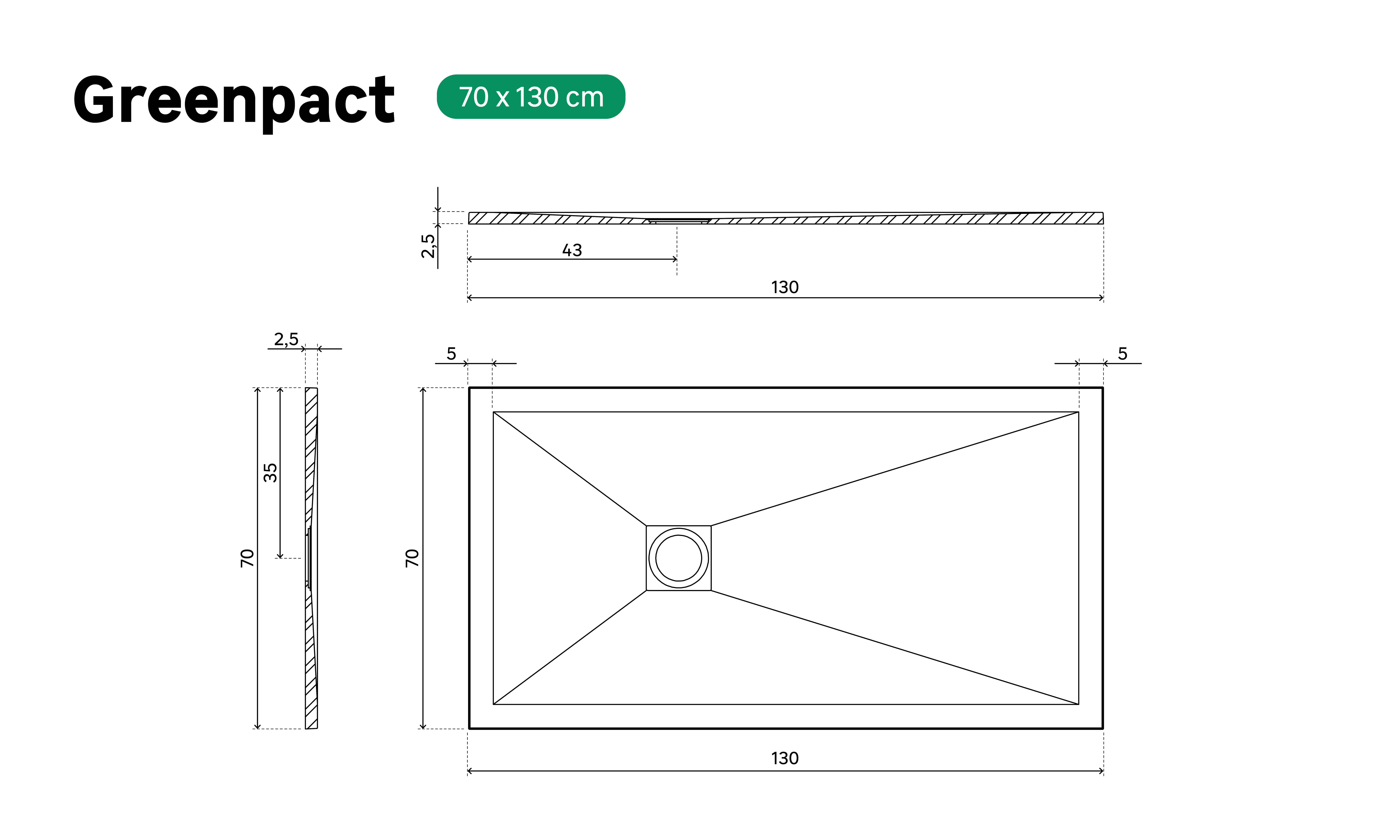 Plato de ducha Greenpact 130x70 cm blanco - 6
