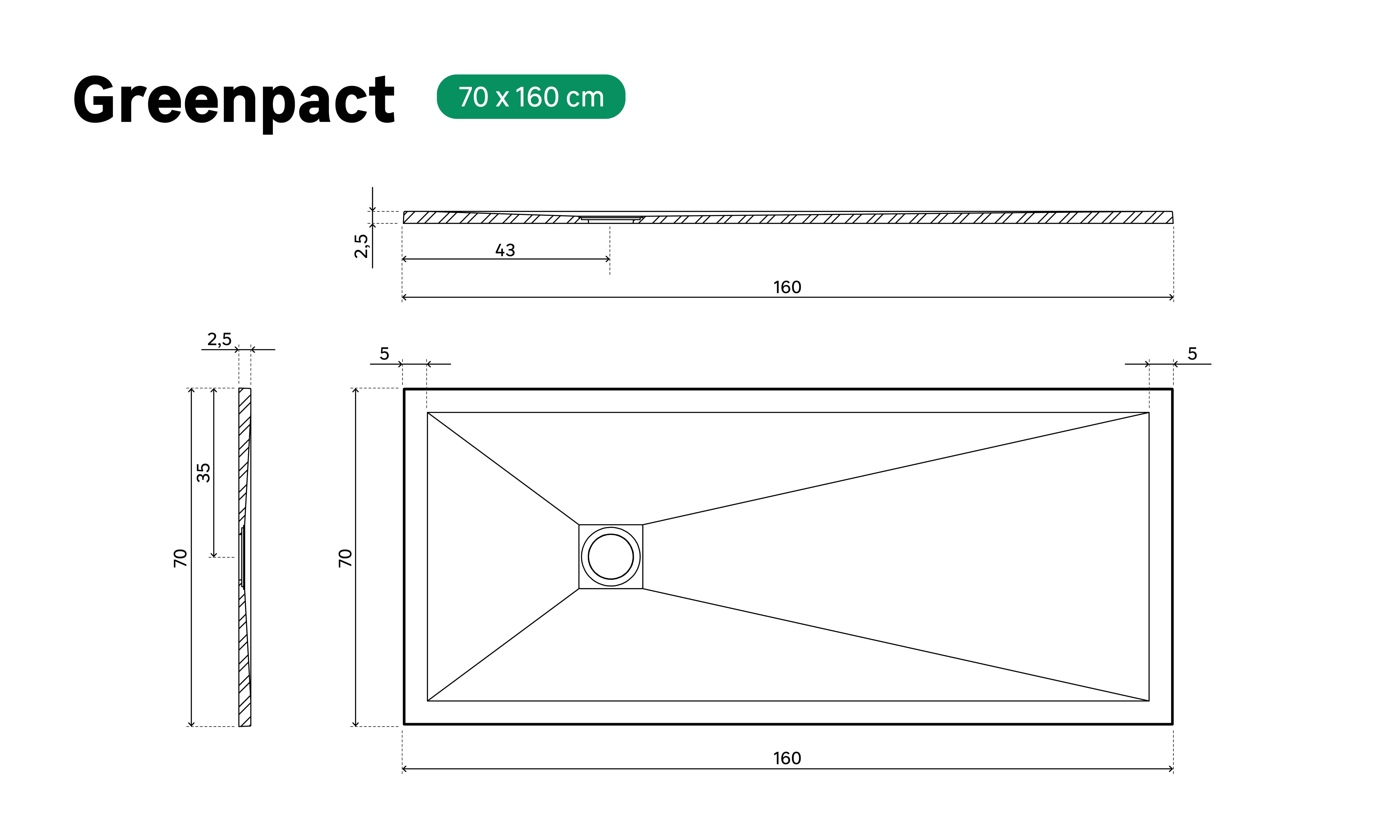 Base de duche GREENPACT 70X160 COM VÁLVULA BRANCO - 6